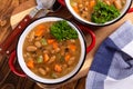 Overhead View of a Tasty Bowl of Bean Soup Royalty Free Stock Photo