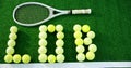 Tennis balls forming word lob in court 4k