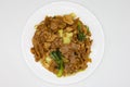 Thai Pad See Ew with Chicken on a White Plate Royalty Free Stock Photo