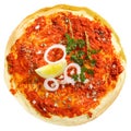 Overhead view of tomato Lahmacun Royalty Free Stock Photo
