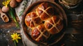 Overhead view of traditional easter hot cross buns