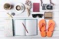 Overhead view of Traveler`s accessories and items, Travel concep Royalty Free Stock Photo