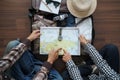 Overhead view of Traveler`s Young couple planning Royalty Free Stock Photo