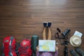 Overhead view of traveler woman plan and backpack planning Royalty Free Stock Photo