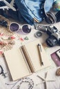 Overhead view of Traveler's accessories and items, Travel concep Royalty Free Stock Photo