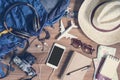 Overhead view of Traveler's accessories and items, Travel concep Royalty Free Stock Photo