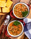 Overhead View of Two Bowls of Bean Soup Royalty Free Stock Photo