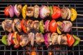 overhead view of a typical peruvian anticuchos on a grill