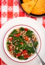 Overhead view of vegan black eye peas and collard greens