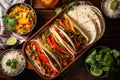 overhead view of vegetarian fajitas with corn tortillas Royalty Free Stock Photo