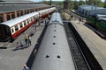 Overhead View of vintage trains at Bluebell Railway