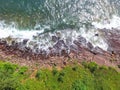 Overhead view of waves crashing on the rocky shore of Lake Superior Royalty Free Stock Photo