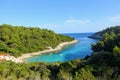 An overhead view of Zitna Beach, on a wonderfully spectacular bay with a small private hotel on the beach Korcula Island