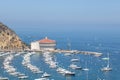 Overhead bay view of Avalon harbor with casino, pleasure pier, sailboats and yachts on Santa Catalina island vacation in Californi Royalty Free Stock Photo