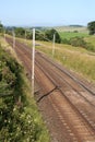 Overhead wires and railway track in countryside Royalty Free Stock Photo