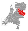 Overijssel red highlighted in map of Netherlands