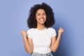 Overjoyed african American girl feel euphoric with win Royalty Free Stock Photo