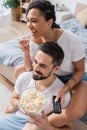 overjoyed african american woman with tv Royalty Free Stock Photo