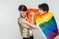 overjoyed bigender partners with rainbow flag