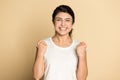 Overjoyed indian girl feel euphoric with great news Royalty Free Stock Photo