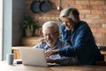 Overjoyed mature couple using laptop together, reading good news Royalty Free Stock Photo