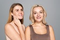 Overjoyed women with skin issues posing