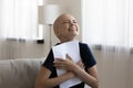 Overjoyed female cancer patient excited with remission