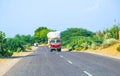 Overland bus at the Jodhpur Highway in Rajasthan, India Royalty Free Stock Photo