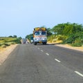 Overland bus at the Jodhpur Highway in Rajasthan, India Royalty Free Stock Photo