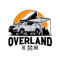 Overland Camper SUV in outdoor forest scenery vector isolated illustration