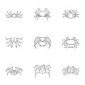 Overland crab icons set, outline style