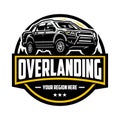 Overlanding truck vector circle emblem logo template. Best for outdoor adventure automotive sport related logo and tshirt design Royalty Free Stock Photo