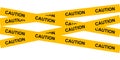 Overlapping caution tape strips with warning text Royalty Free Stock Photo