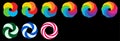 Overlapping circles arranged on larger circle object, forming flower like shape version with five to nine parts. Can be used as