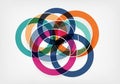 Overlapping colorful circles create a complex, geometric pattern against a white background. The Royalty Free Stock Photo