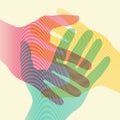 Overlapping colorful hands concept poster. Vector illustration. Royalty Free Stock Photo