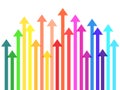 Overlapping coloured arrows pointing or moving up. Growth concept. Vector