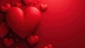 Overlapping heart shapes; deep red valentine s background, chaotic, contrast