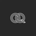 Overlapping initials OQ logo monogram, weaving two letters O and Q medieval style boutique emblem