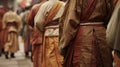 The overlapping layers of the monks robes give the impression of a peaceful harmonious community Royalty Free Stock Photo