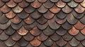 Overlapping Rusty Metal Scales with Intricate Textures and Aged Copper Tones