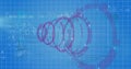 Overlapping purple concentric HUD elements floating on light-blue grid screen, with chalk equations Royalty Free Stock Photo
