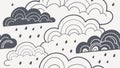 Overlapping Rain Clouds and Falling Drops Pattern, vector design Generative AI Royalty Free Stock Photo