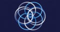 Overlapping translucent circles create a geometric pattern against a dark blue