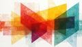 Overlapping translucent geometric planes create dynamic abstract composition in warm reds oranges yellows, cool blues greens. Royalty Free Stock Photo