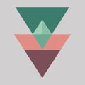 Overlapping triangles in muted teal coral and mauve geometric pattern on light gray background Royalty Free Stock Photo