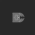 Overlapping of two letters B and C creative linear monogram BC initials in medieval black and white thin lines styles