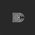Overlapping of two letters B and C creative linear monogram BC initials in medieval black and white thin lines styles