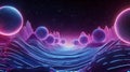 Overlapping wave spheres bridging nonlocal lines, neon cosmic correlation Royalty Free Stock Photo