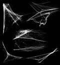 Overlay the cobweb effect. A collection of spider webs isolated on a black background. Spider web elements as decoration to the de Royalty Free Stock Photo
